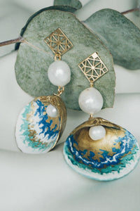 Blue spring seashell earrings